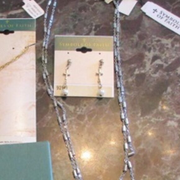 1928 JEWELRY SYMBOLS OF FAITH 14KT GP Cross & Pearl Drop Earrings**NEW! - Picture 2 of 2